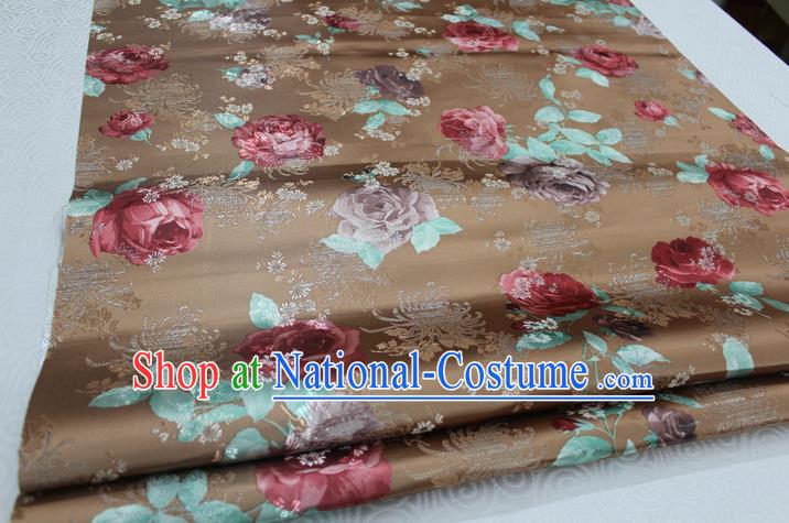 Chinese Traditional Ancient Costume Palace Peony Pattern Cheongsam Bronze Brocade Xiuhe Suit Satin Fabric Hanfu Material