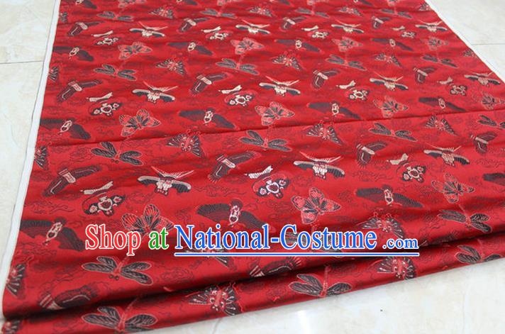 Chinese Traditional Ancient Costume Palace Kite Pattern Cheongsam Red Brocade Xiuhe Suit Satin Fabric Hanfu Material