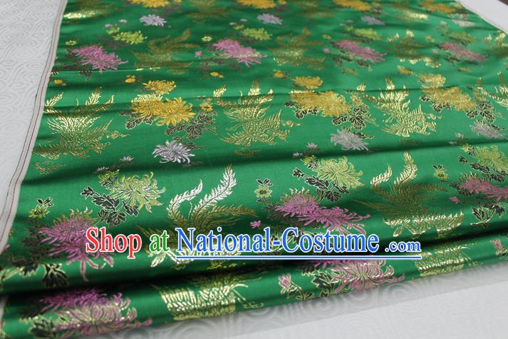 Chinese Traditional Ancient Costume Palace Phoenix Chrysanthemum Pattern Cheongsam Green Brocade Xiuhe Suit Satin Fabric Hanfu Material