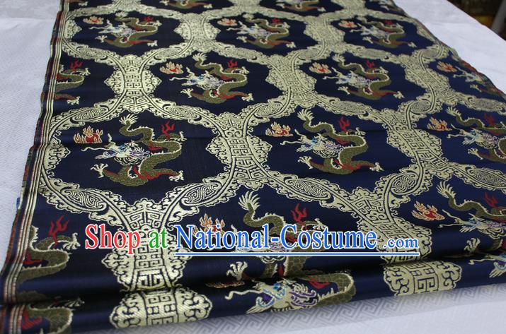 Chinese Traditional Ancient Costume Palace Dragon Pattern Cheongsam Navy Nanjing Brocade Xiuhe Suit Satin Fabric Hanfu Material