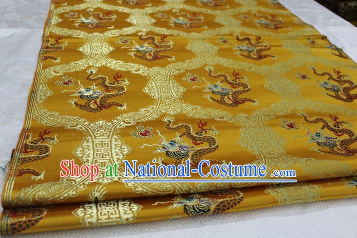 Chinese Traditional Ancient Costume Palace Dragon Pattern Cheongsam Golden Nanjing Brocade Xiuhe Suit Satin Fabric Hanfu Material