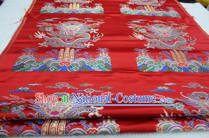 Chinese Traditional Ancient Costume Palace Dragon Pattern Cheongsam Red Nanjing Brocade Xiuhe Suit Satin Fabric Hanfu Material