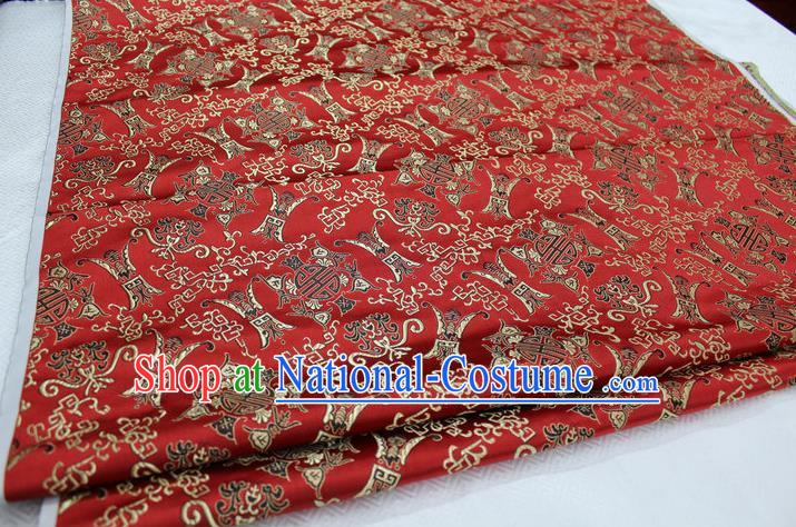 Chinese Traditional Ancient Costume Palace Pattern Cheongsam Red Nanjing Brocade Xiuhe Suit Satin Fabric Hanfu Material