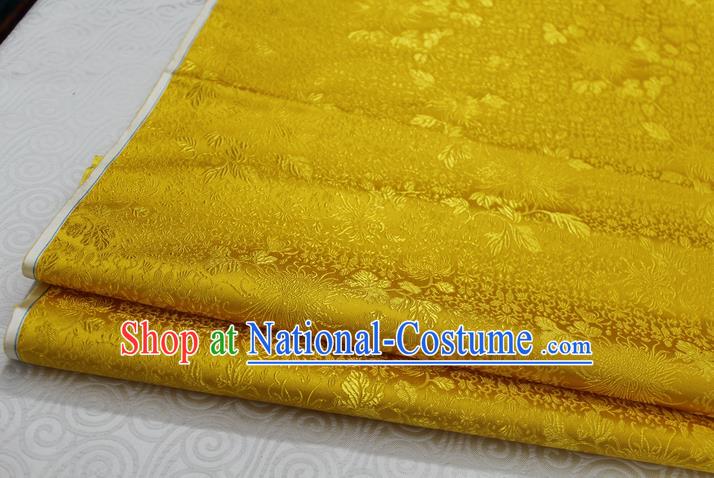 Chinese Traditional Ancient Costume Palace Chrysanthemum Pattern Cheongsam Yellow Brocade Xiuhe Suit Satin Fabric Hanfu Material