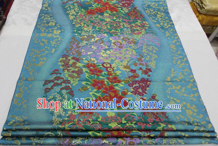 Chinese Traditional Ancient Costume Palace Flowers Pattern Cheongsam Blue Brocade Xiuhe Suit Satin Fabric Hanfu Material