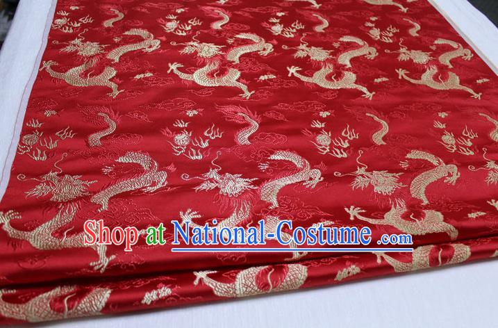 Chinese Traditional Ancient Costume Palace Dragons Pattern Cheongsam Mongolian Robe Red Brocade Tang Suit Satin Fabric Hanfu Material