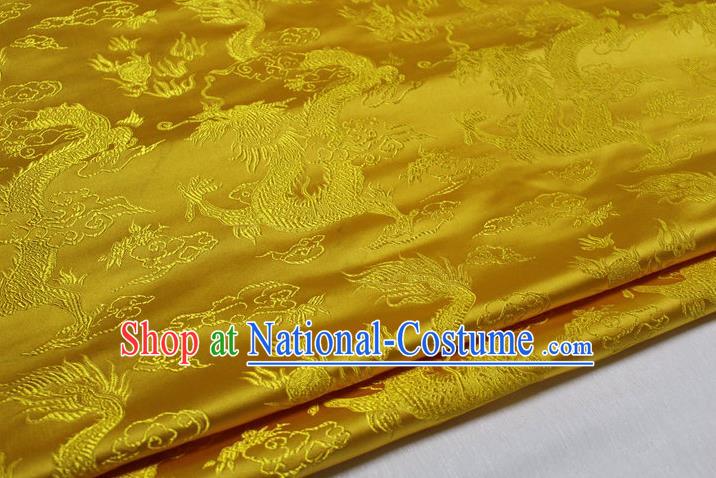 Chinese Traditional Ancient Costume Palace Dragons Pattern Cheongsam Mongolian Robe Yellow Brocade Tang Suit Satin Fabric Hanfu Material