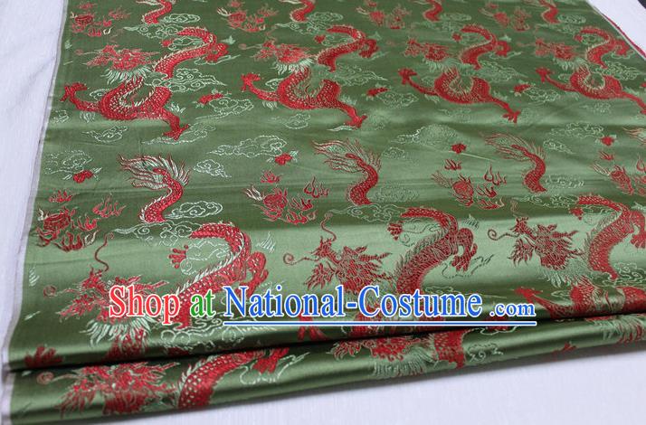 Chinese Traditional Ancient Costume Palace Dragons Pattern Cheongsam Mongolian Robe Green Brocade Tang Suit Satin Fabric Hanfu Material