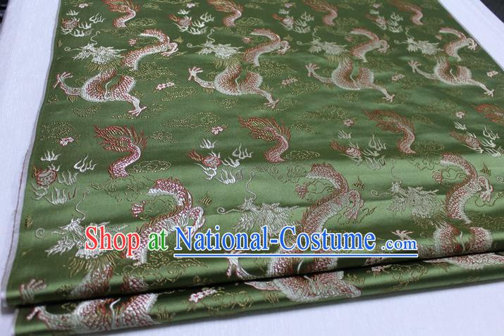 Chinese Traditional Ancient Costume Palace Dragons Pattern Cheongsam Mongolian Robe Green Brocade Tang Suit Satin Fabric Hanfu Material