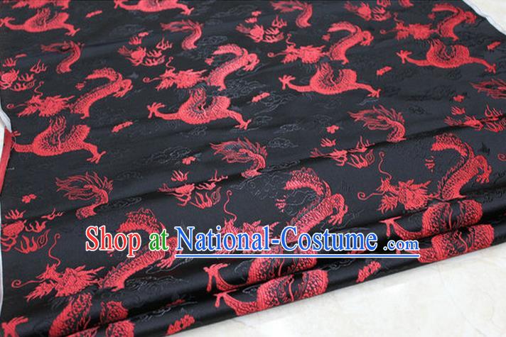 Chinese Traditional Ancient Costume Palace Dragons Pattern Cheongsam Mongolian Robe Black Brocade Tang Suit Satin Fabric Hanfu Material