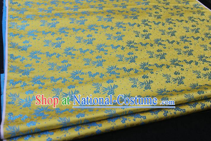 Chinese Traditional Ancient Costume Palace Bamboo Pattern Cheongsam Yellow Brocade Xiuhe Suit Satin Fabric Hanfu Material