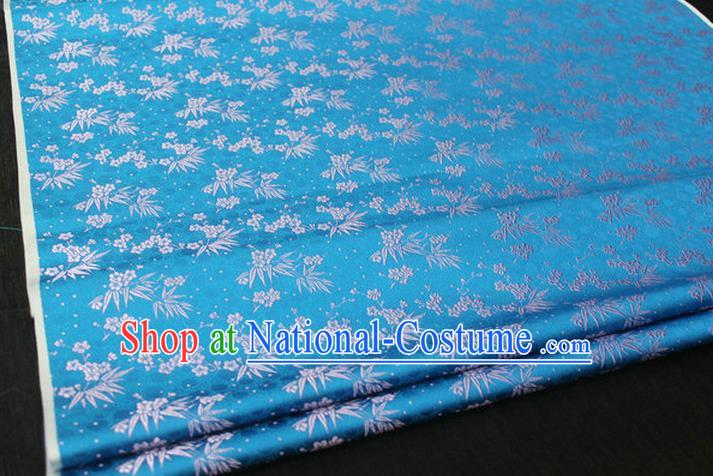 Chinese Traditional Ancient Costume Palace Bamboo Pattern Cheongsam Blue Brocade Xiuhe Suit Satin Fabric Hanfu Material