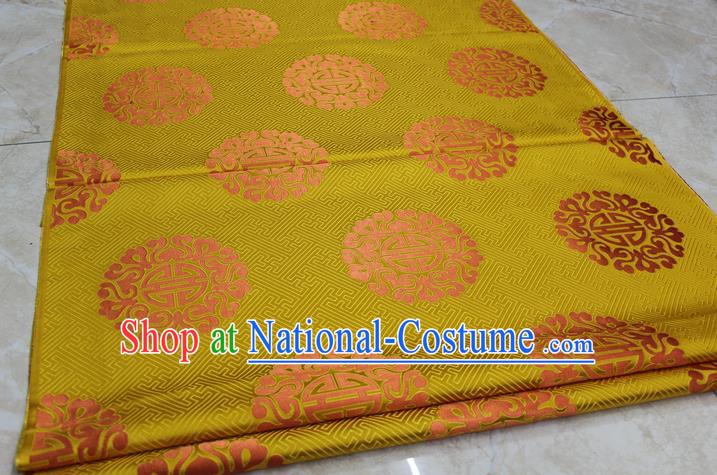 Chinese Traditional Ancient Costume Palace Pattern Cheongsam Mongolian Robe Yellow Brocade Tang Suit Satin Fabric Hanfu Material