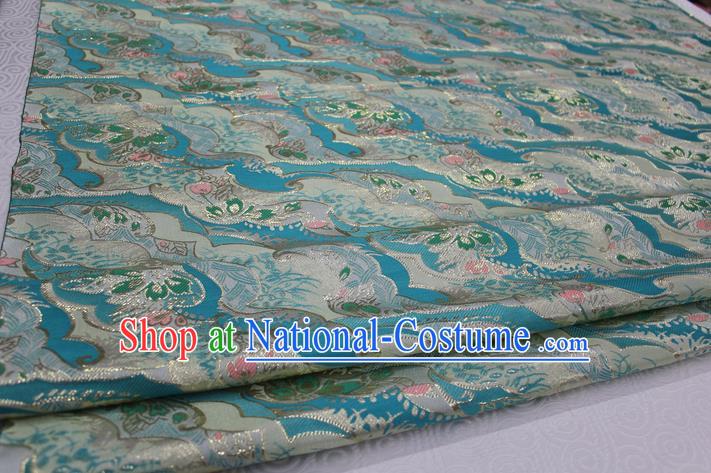 Chinese Traditional Ancient Costume Palace Pattern Kimono Cheongsam Blue Brocade Tang Suit Satin Fabric Hanfu Material