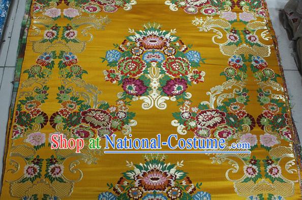 Chinese Traditional Ancient Costume Palace Pattern Yellow Brocade Tang Suit Satin Cheongsam Fabric Hanfu Material