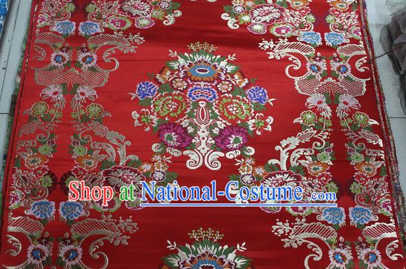 Chinese Traditional Ancient Costume Palace Pattern Red Brocade Tang Suit Satin Cheongsam Fabric Hanfu Material