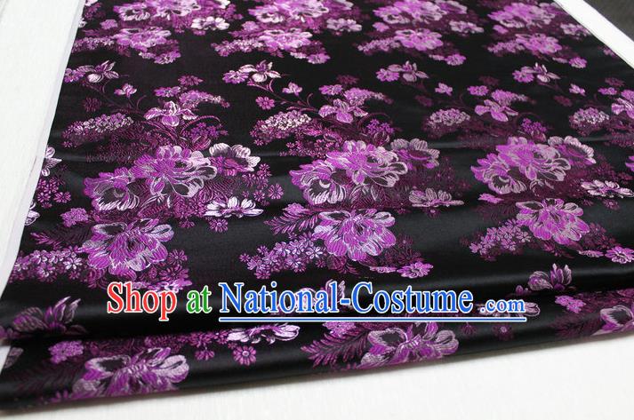 Chinese Traditional Ancient Costume Palace Flowers Pattern Black Brocade Tang Suit Satin Cheongsam Fabric Hanfu Material