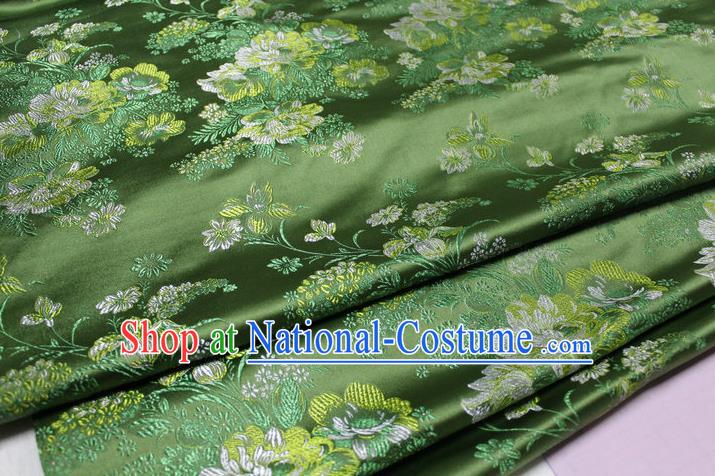 Chinese Traditional Ancient Costume Palace Flowers Pattern Green Brocade Tang Suit Satin Cheongsam Fabric Hanfu Material