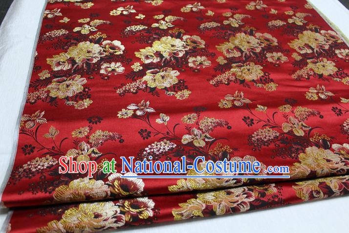 Chinese Traditional Ancient Costume Palace Flowers Pattern Red Brocade Tang Suit Satin Cheongsam Fabric Hanfu Material