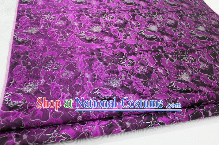 Chinese Traditional Ancient Costume Palace Flowers Pattern Purple Brocade Tang Suit Satin Cheongsam Fabric Hanfu Material