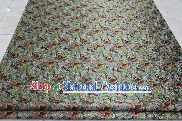 Chinese Traditional Ancient Costume Palace Flowers Pattern Kimono Green Brocade Tang Suit Satin Cheongsam Fabric Hanfu Material