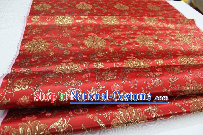 Chinese Traditional Ancient Costume Palace Flowers Pattern Cheongsam Red Brocade Tang Suit Satin Mongolian Robe Fabric Hanfu Material