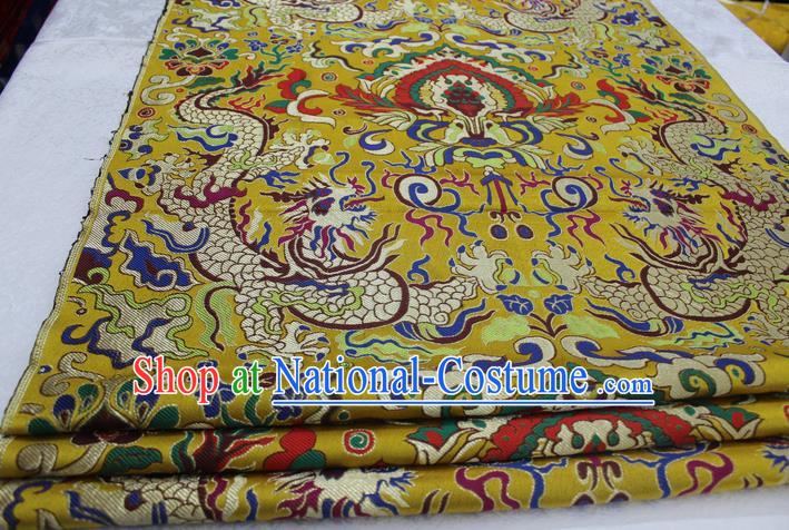 Chinese Traditional Ancient Costume Palace Dragons Pattern Cheongsam Yellow Brocade Tang Suit Satin Mongolian Robe Fabric Hanfu Material