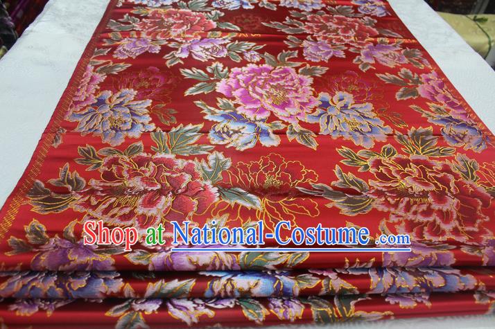 Chinese Traditional Ancient Costume Royal Palace Peony Pattern Cheongsam Red Brocade Tang Suit Satin Fabric Hanfu Material