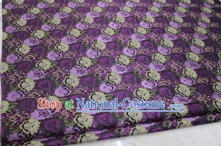 Chinese Traditional Ancient Costume Royal Palace Peony Flower Pattern Cheongsam Purple Brocade Tang Suit Satin Fabric Hanfu Material