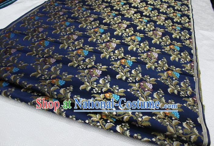 Chinese Traditional Ancient Costume Palace Grape Pattern Cheongsam Navy Brocade Tang Suit Satin Fabric Hanfu Material