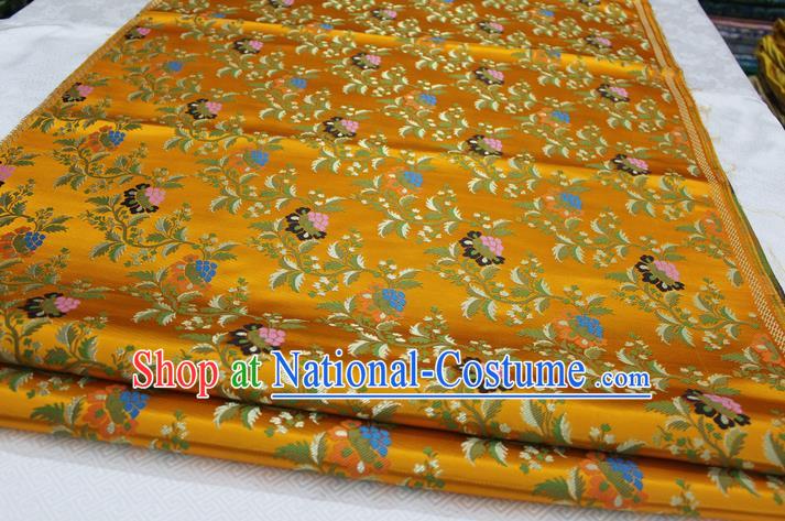 Chinese Traditional Ancient Costume Palace Grape Pattern Cheongsam Yellow Brocade Tang Suit Satin Fabric Hanfu Material