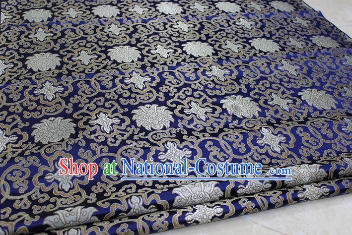 Chinese Traditional Ancient Costume Palace Pattern Mongolian Robe Deep Blue Brocade Tang Suit Satin Cheongsam Fabric Hanfu Material