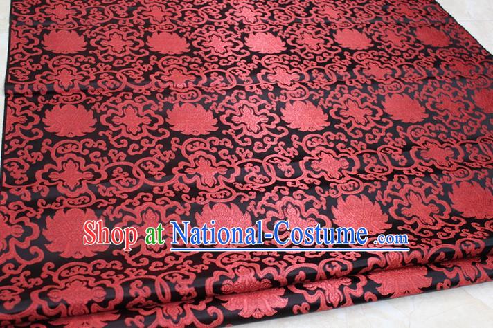 Chinese Traditional Ancient Costume Palace Pattern Mongolian Robe Black Brocade Tang Suit Satin Cheongsam Fabric Hanfu Material