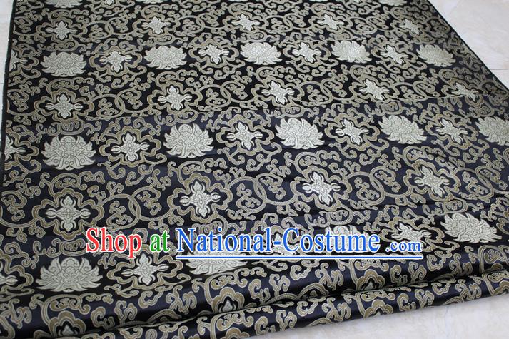 Chinese Traditional Ancient Costume Palace Pattern Mongolian Robe Black Brocade Tang Suit Satin Cheongsam Fabric Hanfu Material