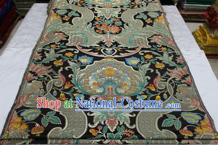 Chinese Traditional Ancient Costume Palace Pattern Mongolian Robe Black Brocade Tang Suit Satin Fabric Hanfu Material