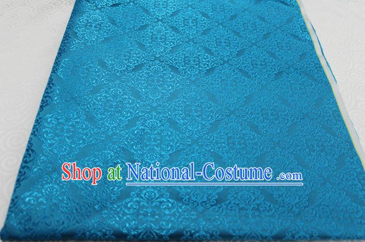 Chinese Traditional Ancient Costume Palace Pattern Cheongsam Blue Brocade Tang Suit Satin Cheongsam Fabric Hanfu Material