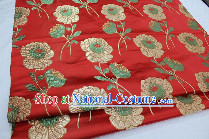 Chinese Traditional Ancient Costume Palace Lotus Pattern Cheongsam Red Brocade Tang Suit Satin Cheongsam Fabric Hanfu Material