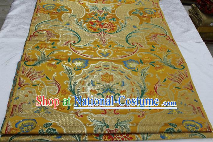 Chinese Traditional Ancient Costume Palace Pattern Mongolian Robe Yellow Brocade Tang Suit Satin Fabric Hanfu Material