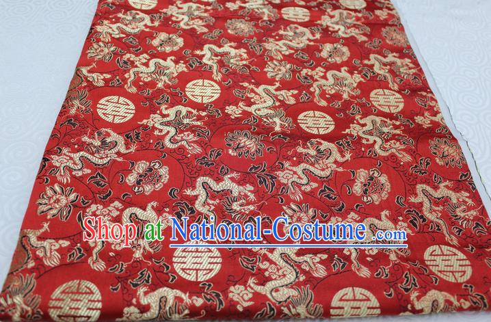 Chinese Traditional Ancient Costume Palace Longevity Dragons Pattern Mongolian Robe Red Brocade Tang Suit Satin Fabric Hanfu Material