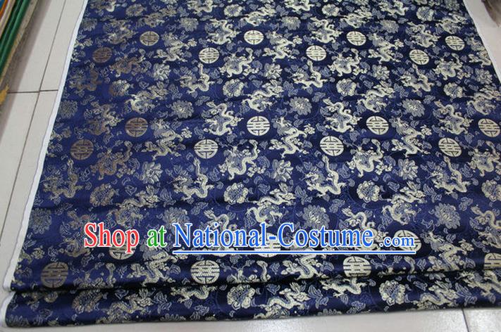 Chinese Traditional Ancient Costume Palace Longevity Dragons Pattern Mongolian Robe Navy Brocade Tang Suit Satin Fabric Hanfu Material