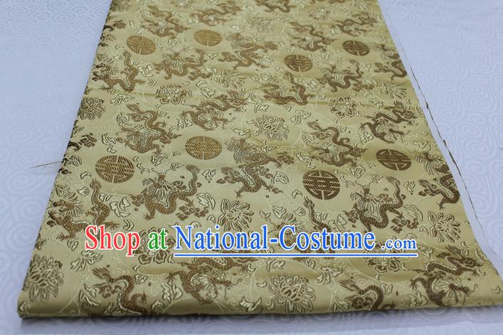 Chinese Traditional Ancient Costume Palace Longevity Dragons Pattern Mongolian Robe Golden Brocade Tang Suit Satin Fabric Hanfu Material