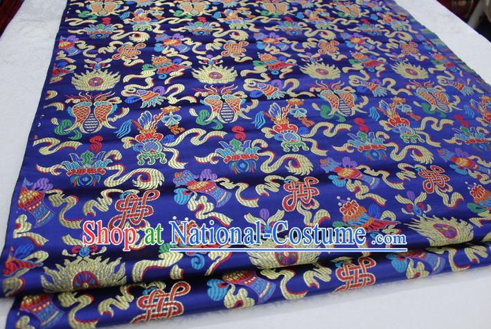 Chinese Traditional Ancient Costume Palace Chinese Knots Pattern Mongolian Robe Blue Brocade Tang Suit Satin Cheongsam Fabric Hanfu Material