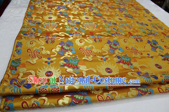 Chinese Traditional Ancient Costume Palace Chinese Knots Pattern Mongolian Robe Yellow Brocade Tang Suit Satin Cheongsam Fabric Hanfu Material