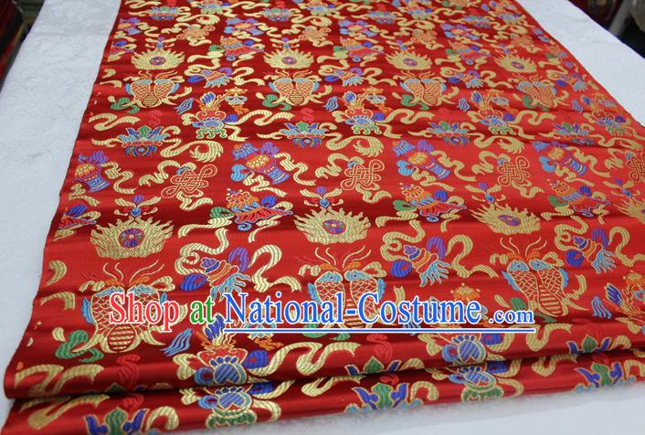 Chinese Traditional Ancient Costume Palace Chinese Knots Pattern Mongolian Robe Red Brocade Tang Suit Satin Cheongsam Fabric Hanfu Material