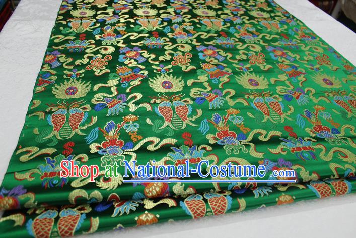 Chinese Traditional Ancient Costume Palace Chinese Knots Pattern Mongolian Robe Green Brocade Tang Suit Satin Cheongsam Fabric Hanfu Material