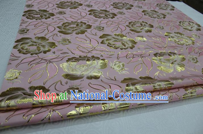 Chinese Traditional Ancient Costume Palace Golden Peony Pattern Pink Brocade Tang Suit Satin Cheongsam Fabric Hanfu Material