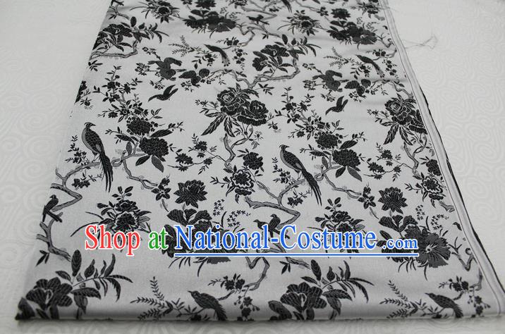 Chinese Traditional Ancient Costume Palace Magpies Plum Flower Pattern White Brocade Tang Suit Satin Cheongsam Fabric Hanfu Material