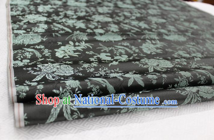 Chinese Traditional Ancient Costume Palace Magpies Plum Flower Pattern Black Brocade Tang Suit Satin Cheongsam Fabric Hanfu Material