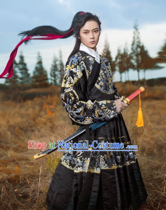 Traditional Chinese Ancient Ming Dynasty Blades Imperial Guard Hanfu Embroidered Fly Fish Clothing for Men