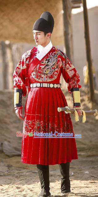 Traditional Chinese Ancient Ming Dynasty Blades Jisum Costume Imperial Guard Hanfu Embroidered Fly Fish Clothing for Men